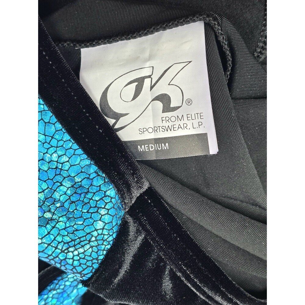 GK Elite VTG Torquoise Reflective Metallic Velvet LS Open Back Leotard Black AM - Picture 7 of 10